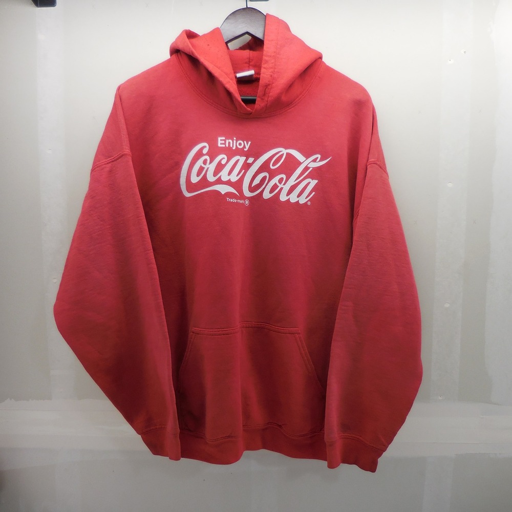 Coca-Cola Graphic Hoodie Red Gildan Heavy Blend Sweatshirt XL